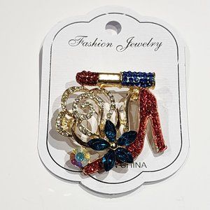 Crystal Rhinestone Lipstick Broach  NWOT